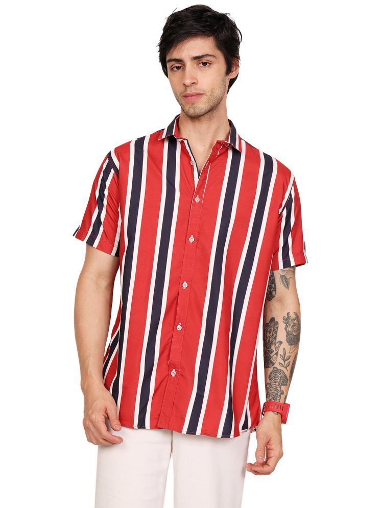     			Leotude Cotton Blend Regular Fit Striped Full Sleeves Men's Casual Shirt - Red ( Pack of 1 )