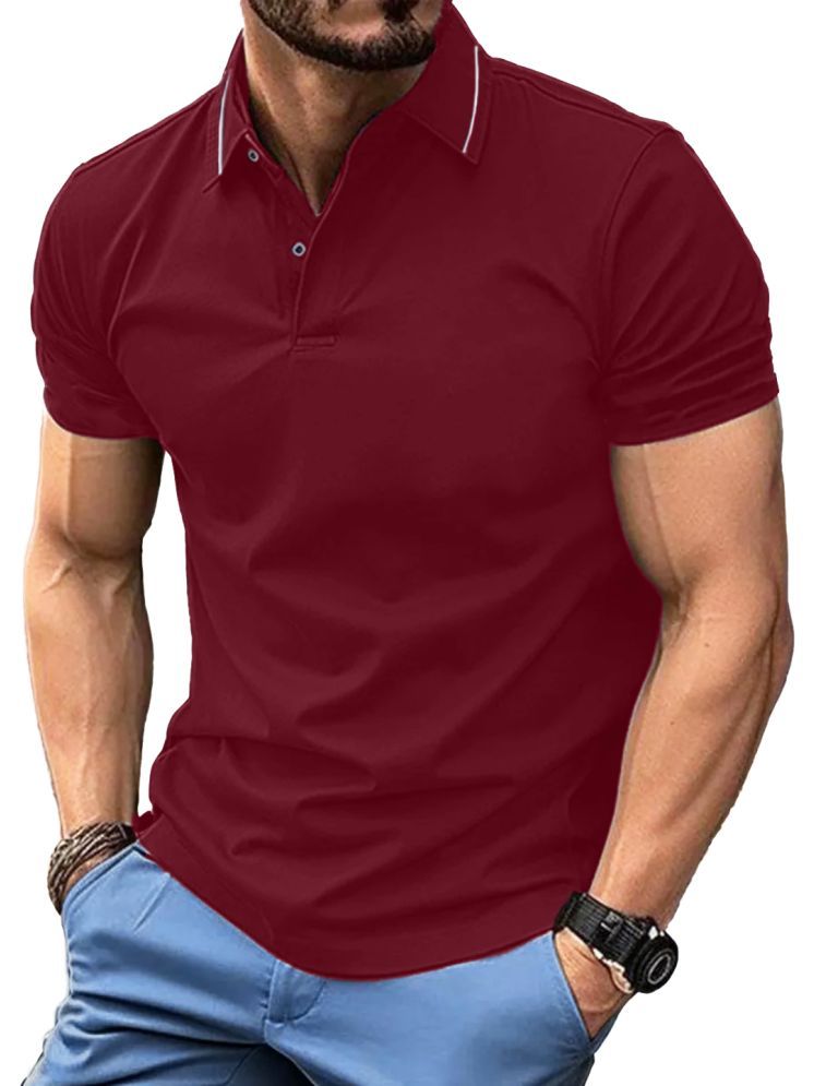     			Leotude Pack of 1 Cotton Blend Regular Fit Colorblock Half Sleeves Men's Polo T Shirt ( Maroon )