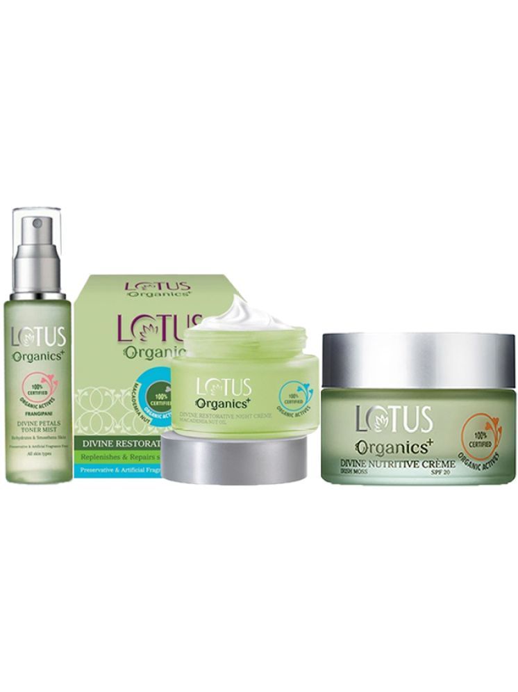     			Lotus Organics+ Divine Nutritive Cream 50g , Night Cream 50g , Petals Toner Mist 50ml (Pack of 3)