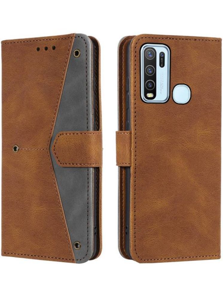     			Masque Brown Flip Cover Artificial Leather Compatible For Vivo Y30 ( Pack of 1 )