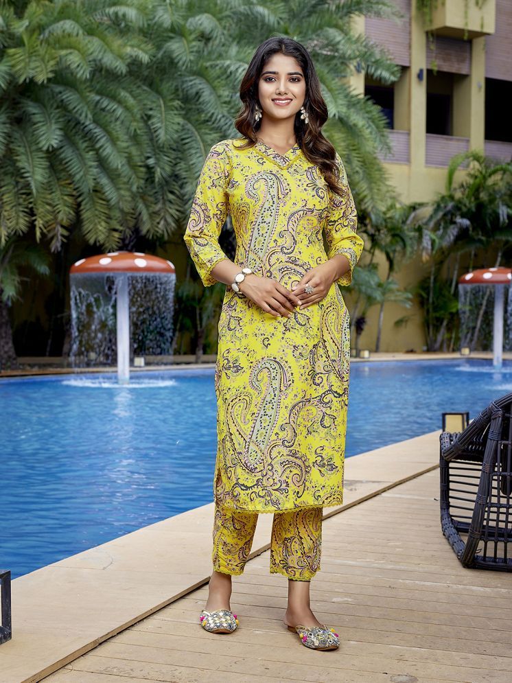     			Royal Export Viscose Printed Kurti With Pants Women's Stitched Salwar Suit - Yellow ( Pack of 1 )