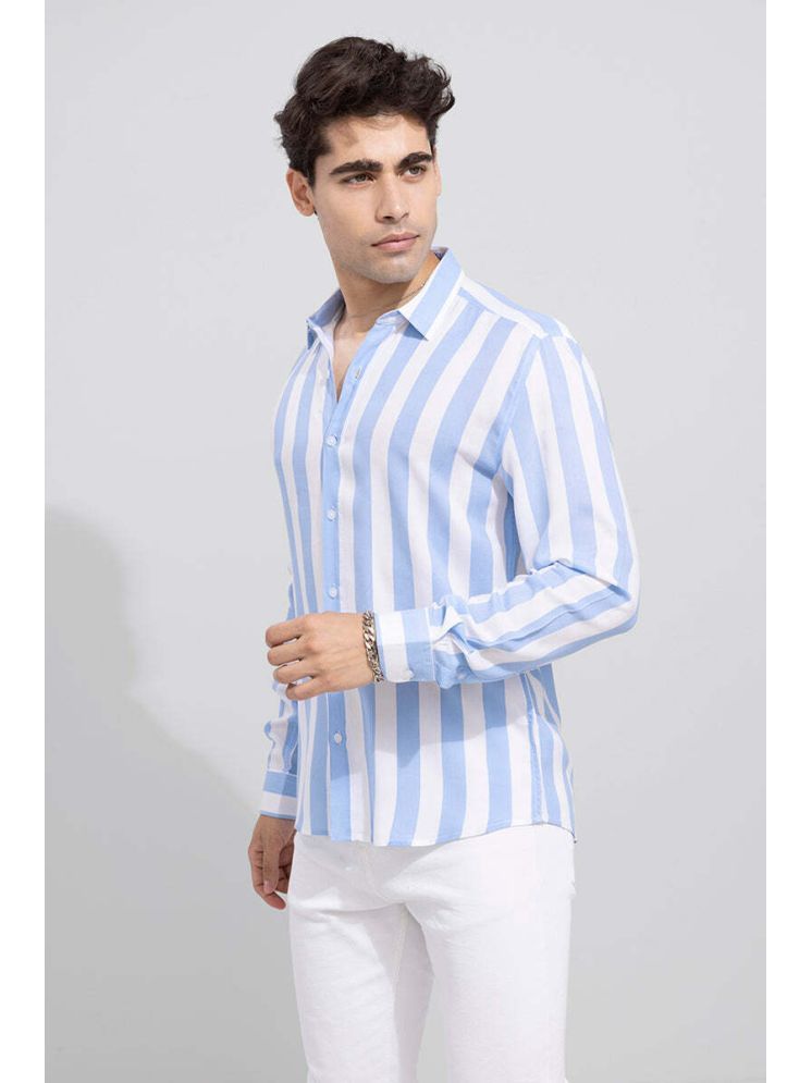     			U TURN Cotton Blend Slim Fit Striped Full Sleeves Men's Casual Shirt - Blue ( Pack of 1 )