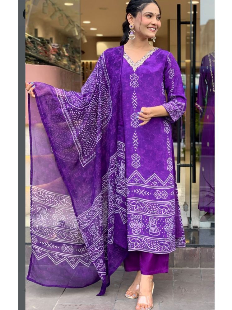     			Vividvibe Crepe Printed Kurti With Pants Women's Stitched Salwar Suit - Purple ( Pack of 1 )