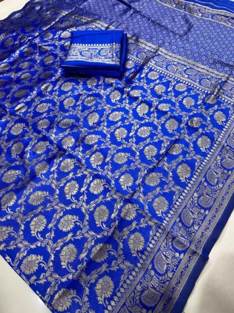     			Vkaran Pack of 1 Silk Embellished Saree With Blouse Piece ( Blue )