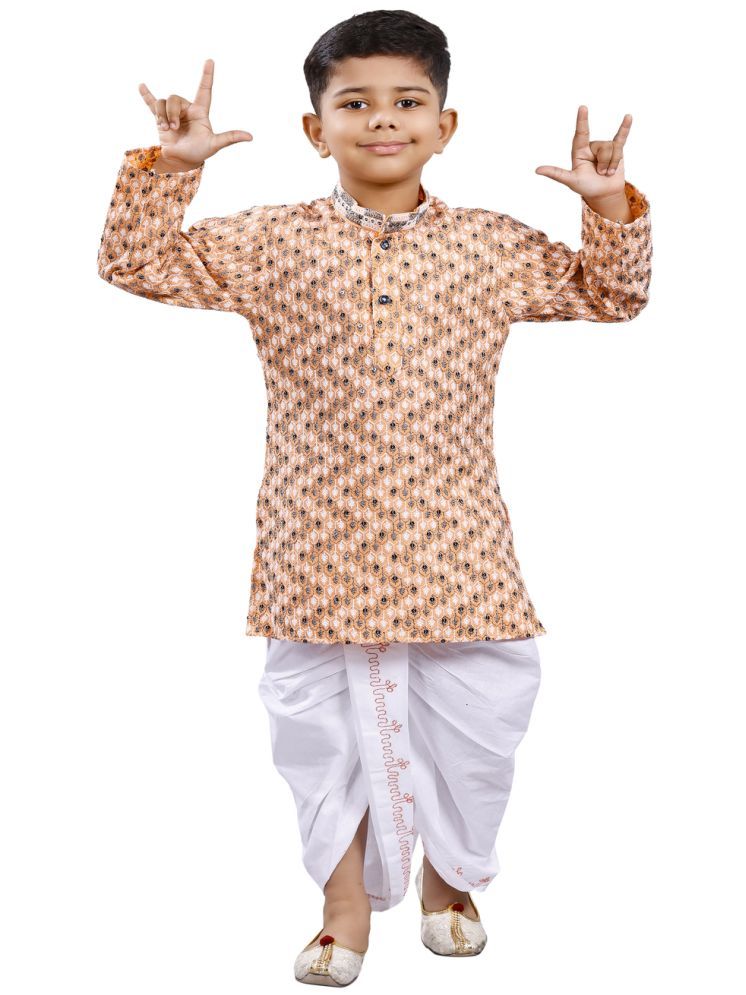     			s muktar garments Baby Boys Cotton Blend Abstract - Pattern Dhoti Kurta Set ( Orange , Pack of 1 )