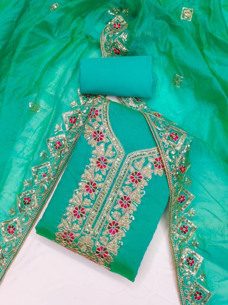     			ALSHOP Unstitched Chanderi Embroidered Dress Material - Sea Green ( Pack of 1 )