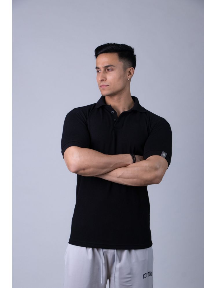     			Coitonic Pack of 1 Cotton Blend Relaxed Fit Solid Half Sleeves Men's Polo T Shirt ( Black )