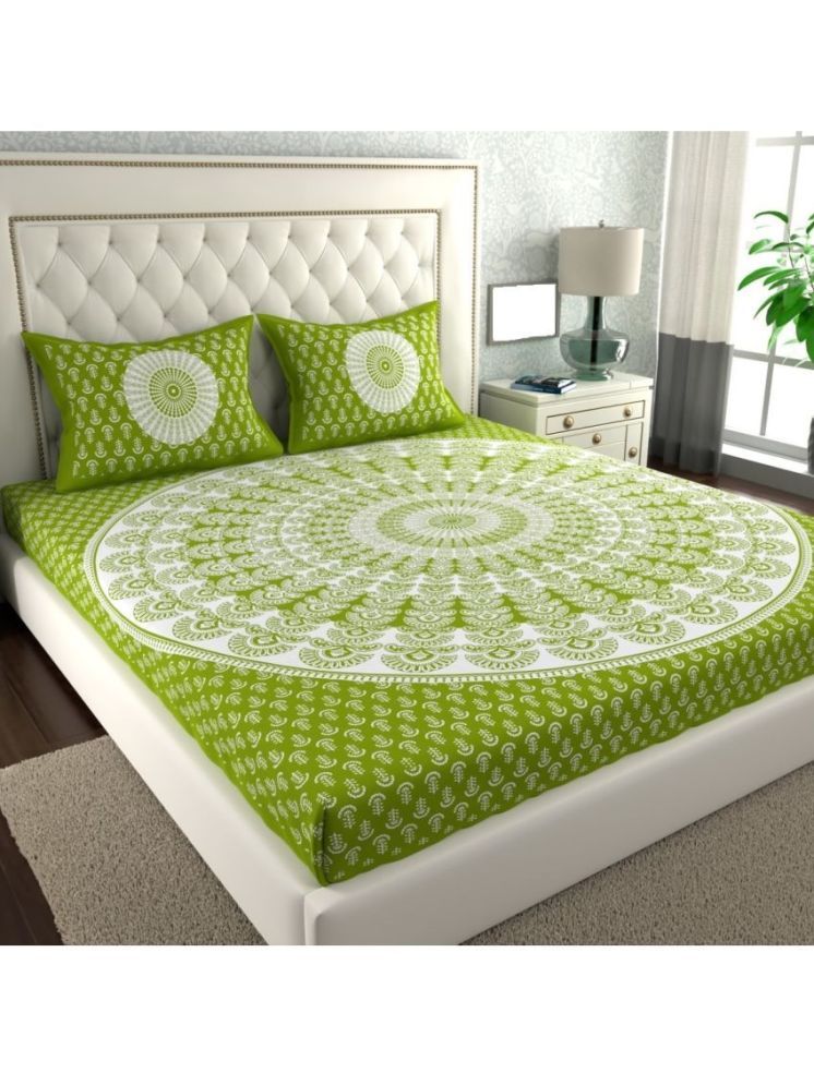     			Cosito Cotton 1 Double Bedsheet with 2 Pillow Covers ( Green )