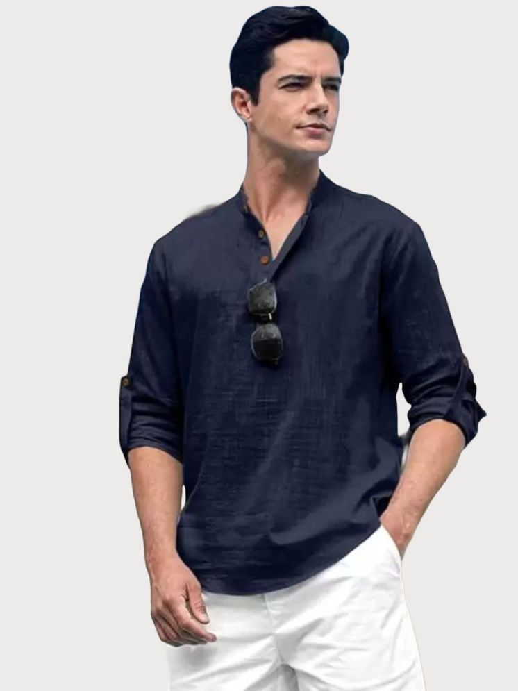     			Life Roads Navy Blue Cotton Men's Shirt Style Kurta ( Pack of 1 )