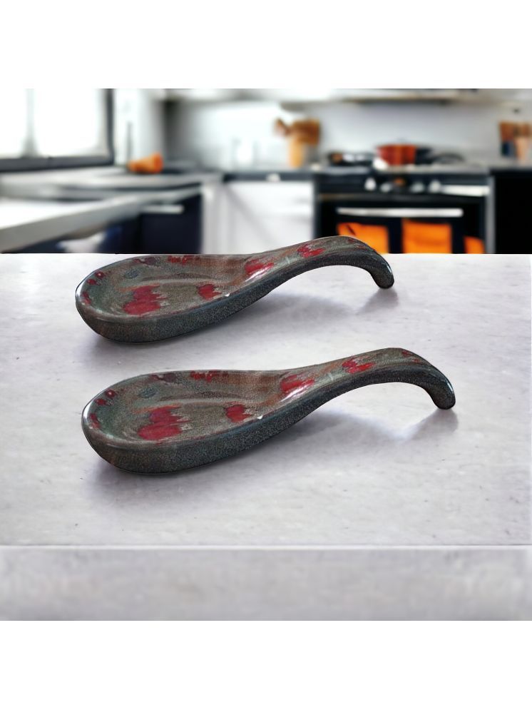     			Malaikah Red Spoon Rest Ceramic Printed Cutlery Holder Red ( Pack of 2 )