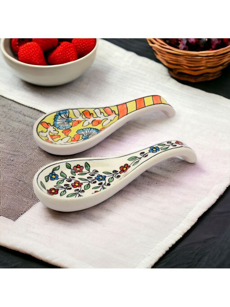     			Malaikah multi yllw spn Ceramic Printed Soup Spoon Multi Color ( Pack of 2 )