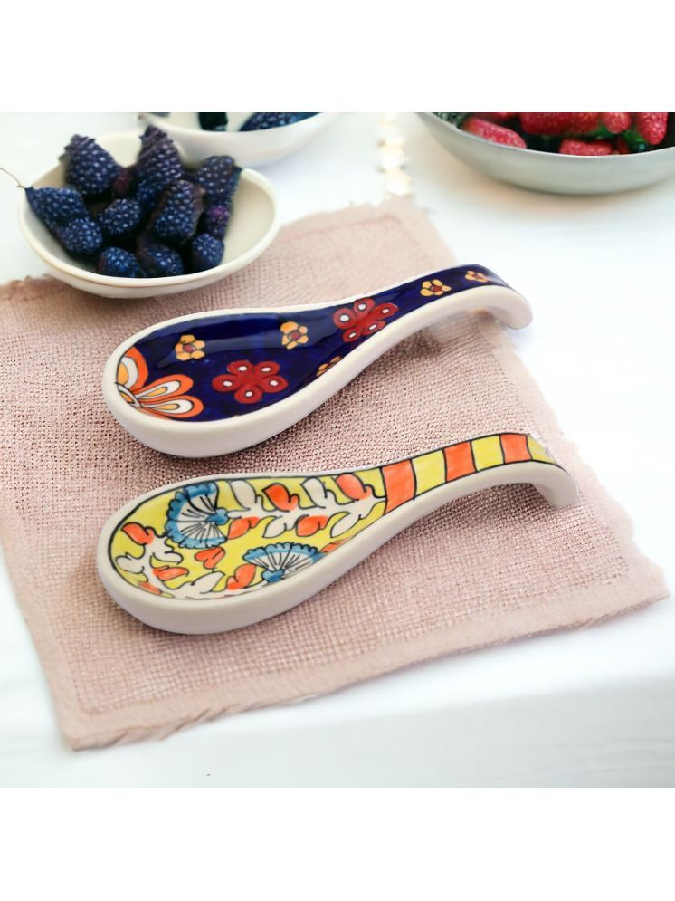     			Malaikah ylw bluprnt spn Ceramic Printed Cutlery Holder Multi Color ( Pack of 2 )