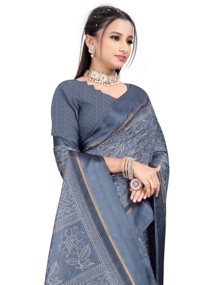     			THE PRIVATE LABLE Pack of 1 Linen Checks Saree With Blouse Piece ( Silver )