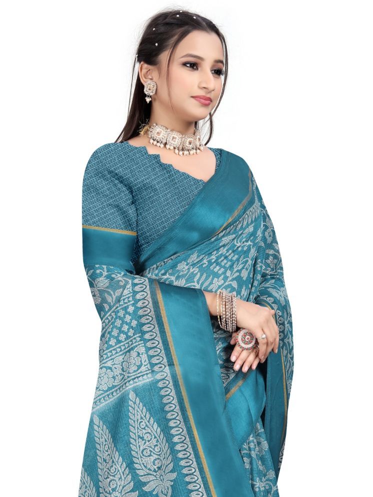     			THE PRIVATE LABLE Pack of 1 Linen Checks Saree With Blouse Piece ( Light Blue )