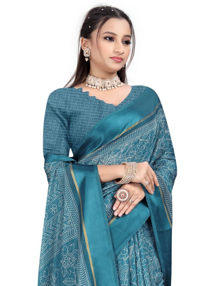     			THE PRIVATE LABLE Pack of 1 Linen Checks Saree With Blouse Piece ( Rama )