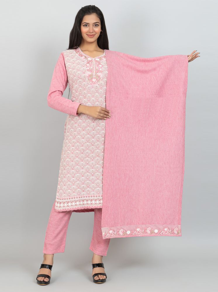     			woolkart Woollen Embroidered Kurti With Pants Women's Stitched Salwar Suit - Pink ( Pack of 1 )