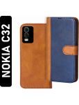 Knotyy Brown Flip Cover Artificial Leather Compatible For Nokia C32 ( Pack of 1 )