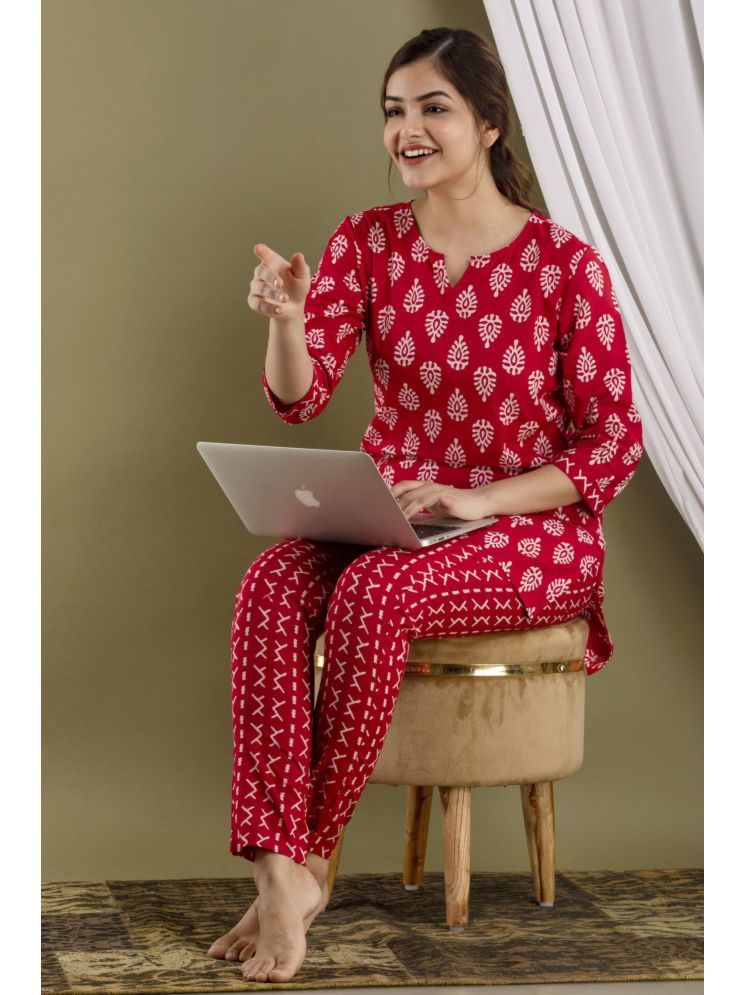     			Angvarnika Red Cotton Women's Nightwear Nightsuit Sets ( Pack of 2 )