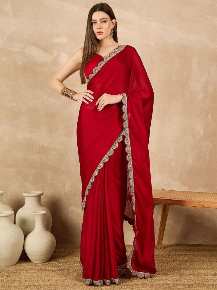     			BLEESBURY Pack of 1 Chiffon Solid Saree With Blouse Piece ( Red )