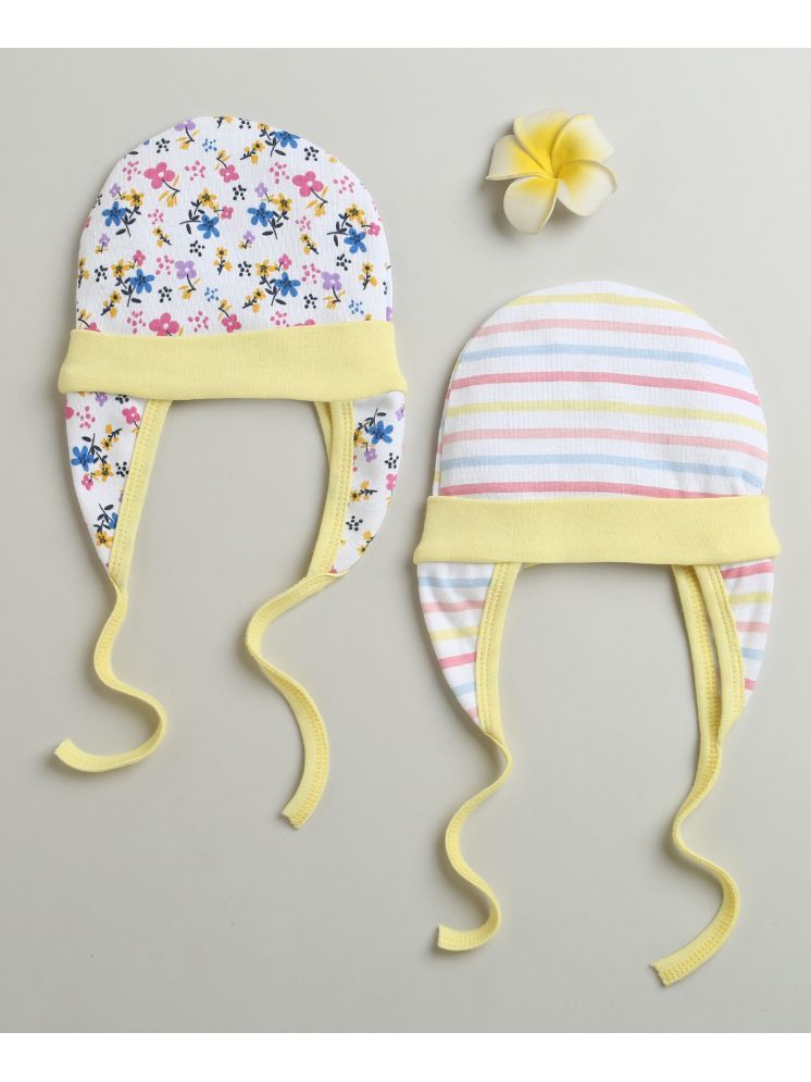     			BUMZEE Yellow & Multi Baby Girls Ear Flap Tying Cap Pack Of 2 Age - 0-3 Months