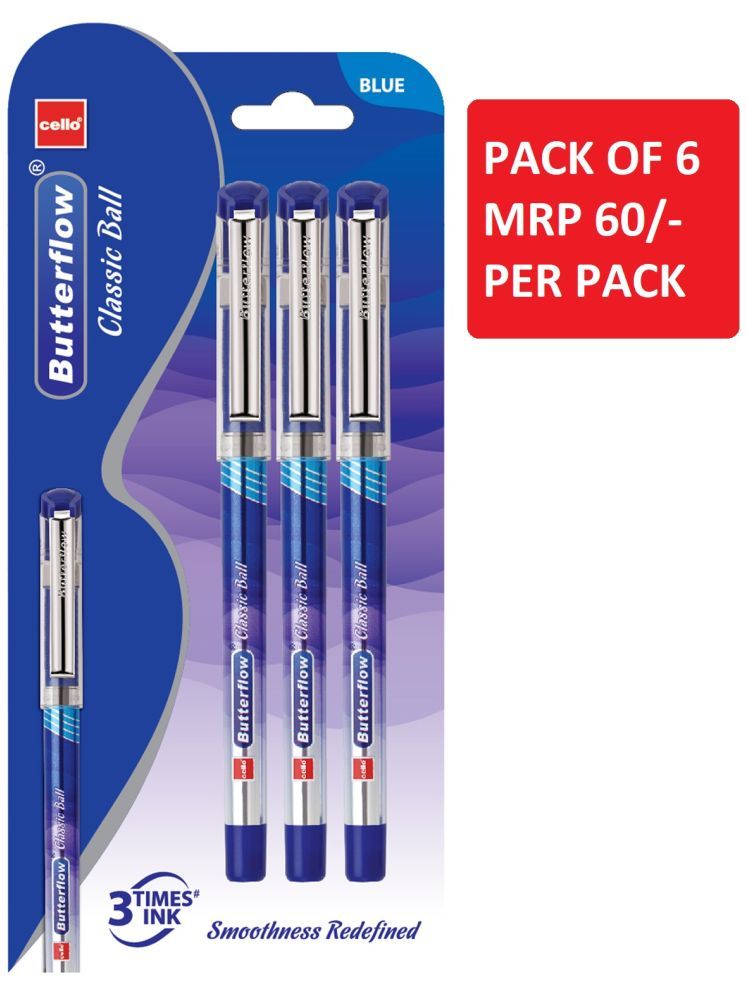     			Cello Butter Flow Classic Ball Pen New 3 Blister Blue (Pack of 6)