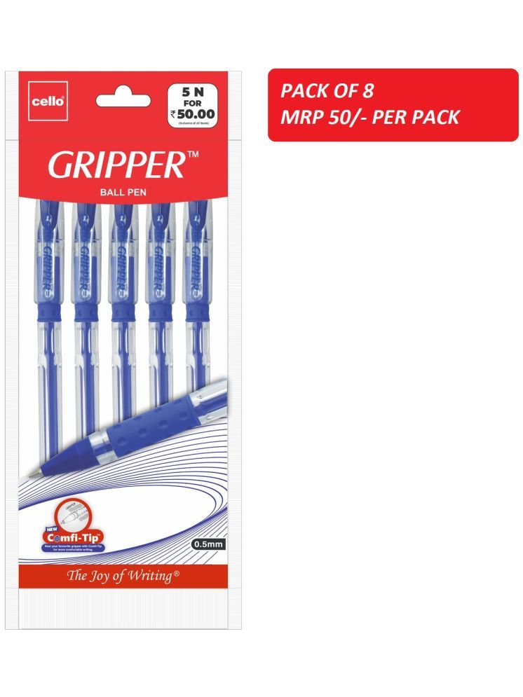     			Cello Gripper Ball Pen 5Ct Blue (Pack of 8)