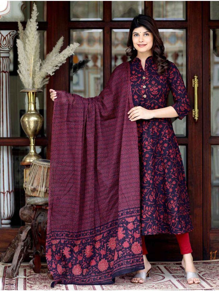     			Doriyaan Pack of 1 Cotton Printed Anarkali Women's Kurti - ( Maroon )