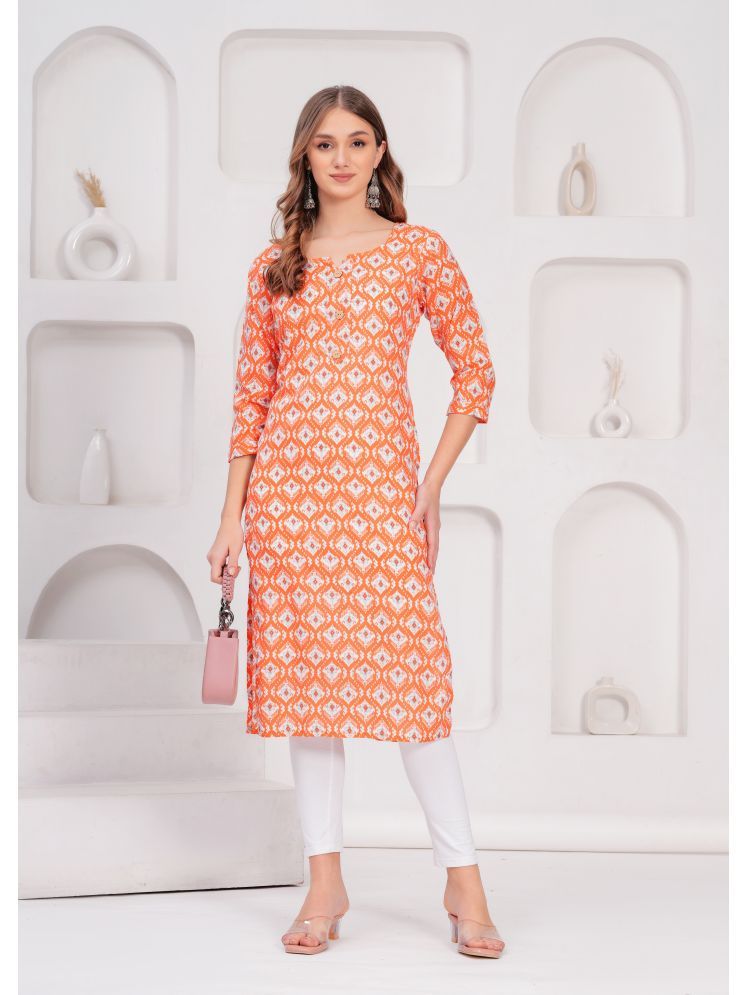     			HIGHLIGHT FASHION EXPORT Pack of 1 Cotton Printed Straight Women's Kurti - ( Orange )