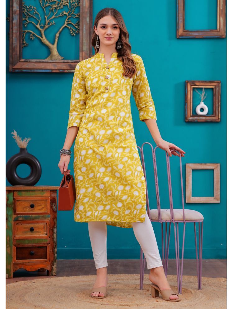     			HIGHLIGHT FASHION EXPORT Pack of 1 Cotton Printed Straight Women's Kurti - ( Yellow )