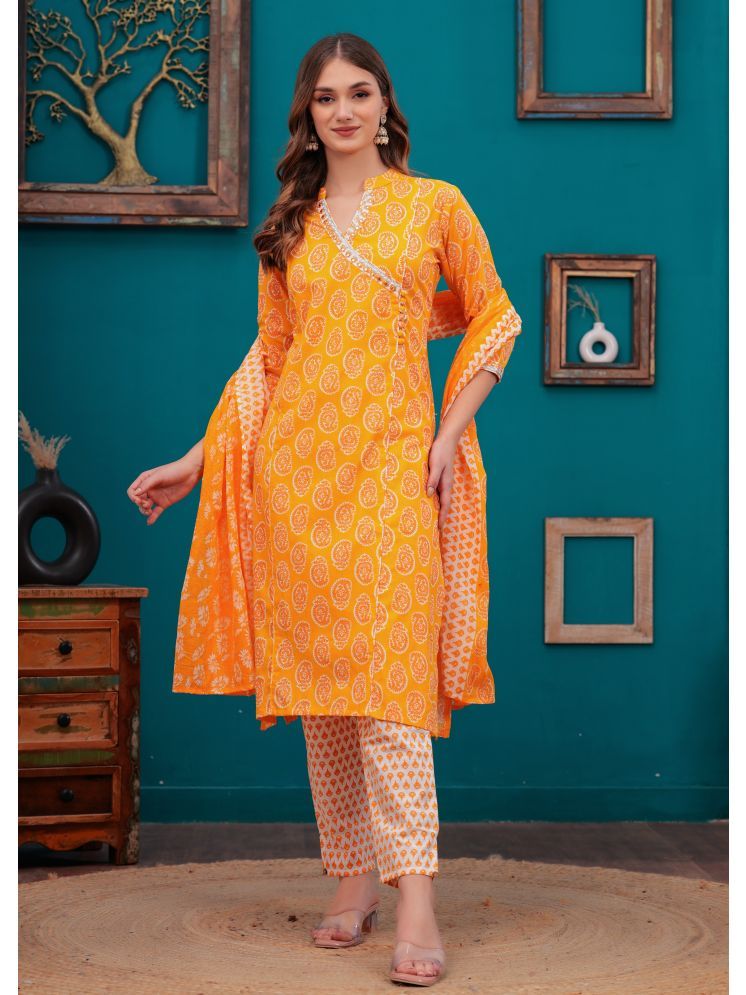     			Jyoti Cotton Printed Kurti With Pants Women's Stitched Salwar Suit - Yellow ( Pack of 1 )