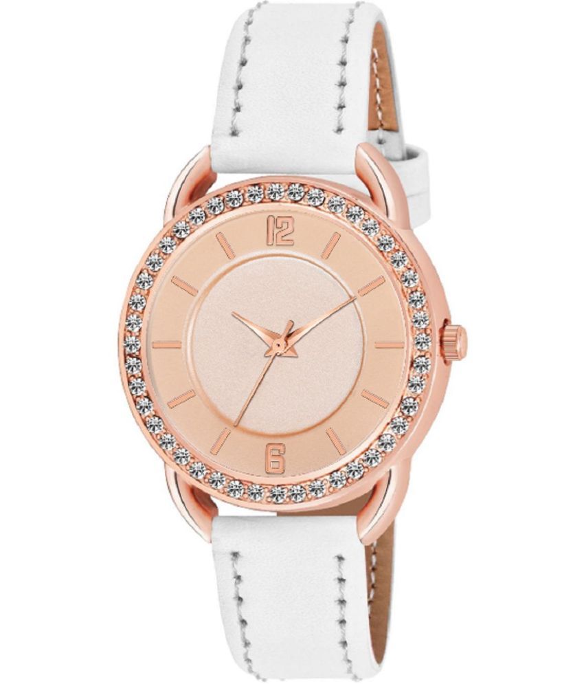     			KIARVI GALLERY White Leather Analog Womens Watch