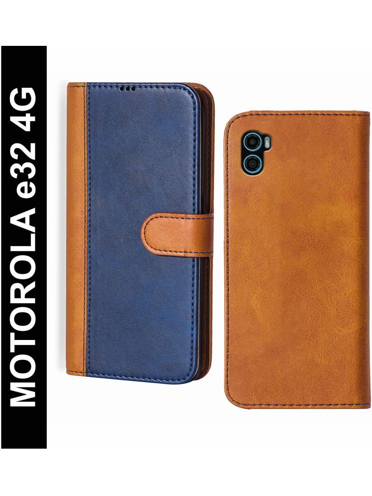     			Knotyy Brown Flip Cover Artificial Leather Compatible For Motorola Moto E32 (India) ( Pack of 1 )