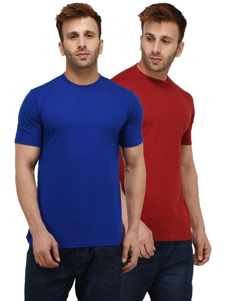     			LONDON HILLS Cotton Blend Regular Fit Solid Half Sleeves Men's Round T-Shirt - Maroon ( Pack of 2 )