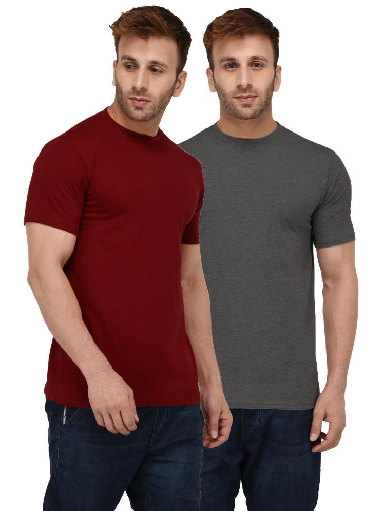     			LONDON HILLS Cotton Blend Regular Fit Solid Half Sleeves Men's Round T-Shirt - Dark Grey ( Pack of 2 )