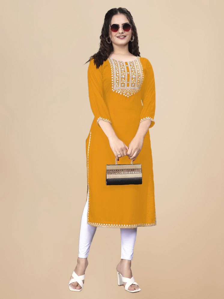     			PATDOM Pack of 1 Rayon Embroidered Straight Women's Kurti - ( Mustard )