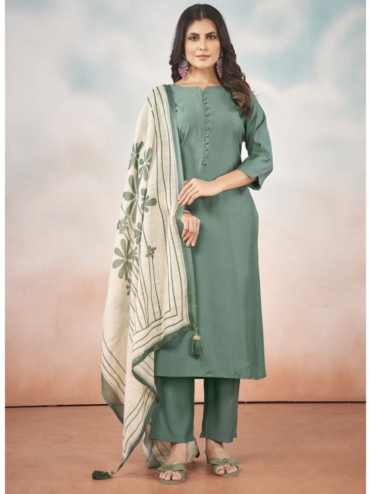     			Style Samsara Silk Solid Kurti With Pants Women's Stitched Salwar Suit - Green ( Pack of 1 )