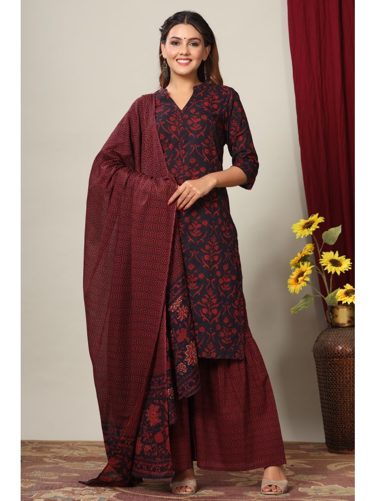     			Doriyaan Cotton Printed Kurti With Palazzo Women's Stitched Salwar Suit - Maroon ( Pack of 1 )