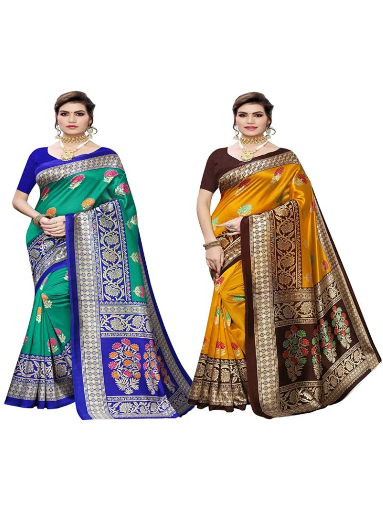     			Grubstaker Pack of 2 Art Silk Printed Saree With Blouse Piece ( Multicolor )