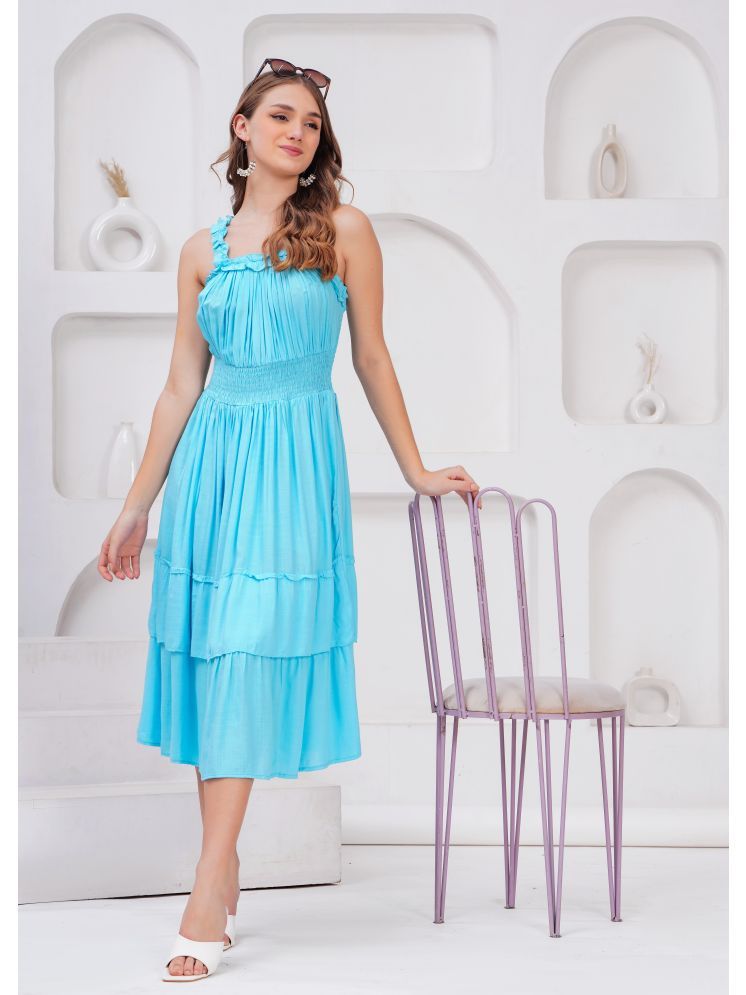     			JC4U Viscose Self Design Midi Women's Fit & Flare Dress - Light Blue ( Pack of 1 )