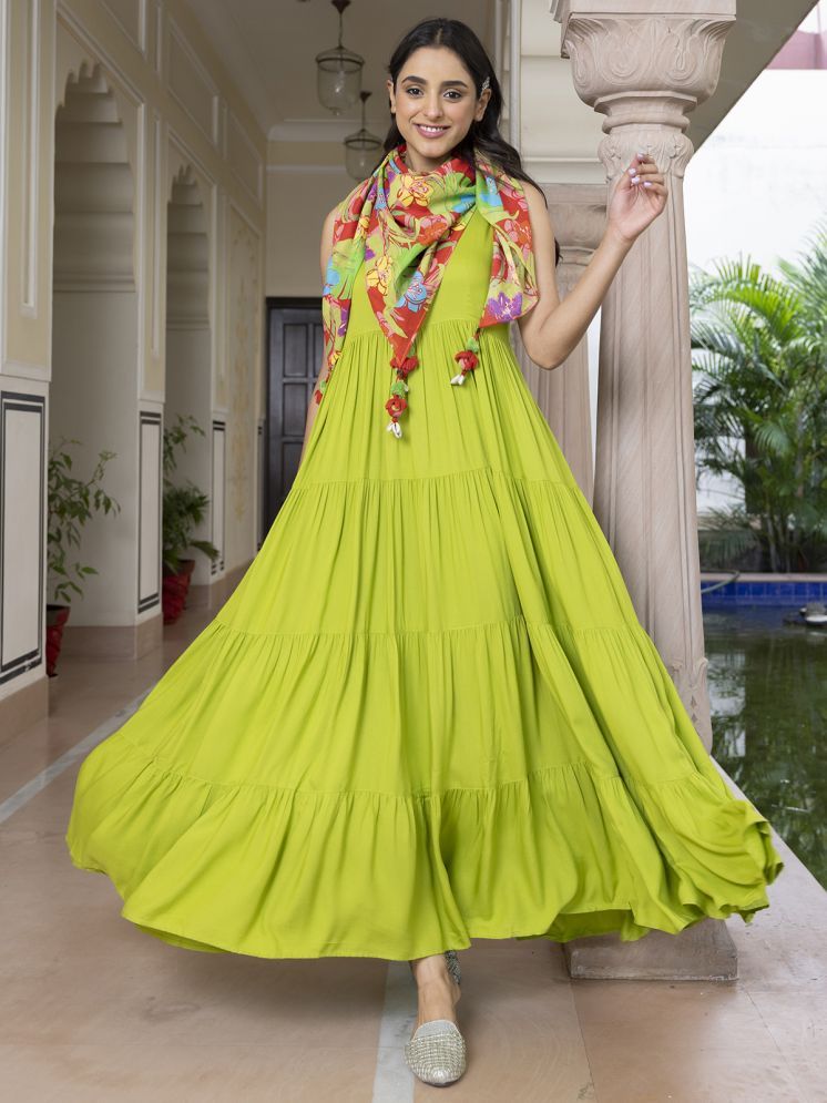     			Janasya Pack of 1 Rayon Solid Anarkali Women's Kurti with Dupatta - ( Lime Green )