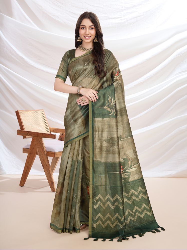     			MANTROTSAV Pack of 1 Silk Blend Printed Saree With Blouse Piece ( Green )