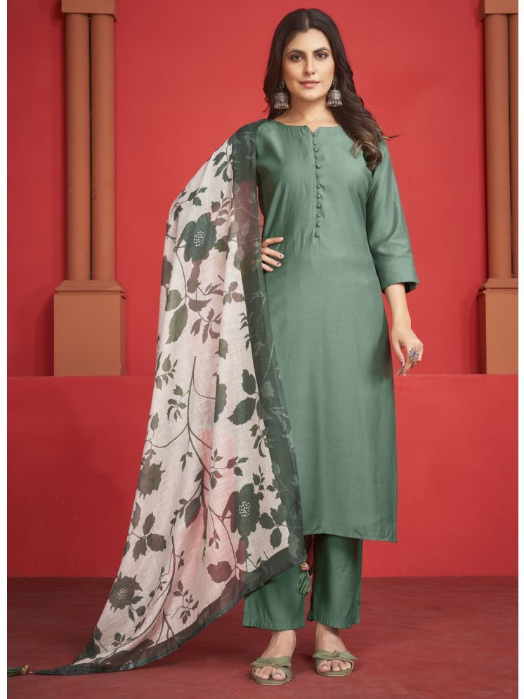     			Mingora Silk Solid Kurti With Pants Women's Stitched Salwar Suit - Green ( Pack of 1 )