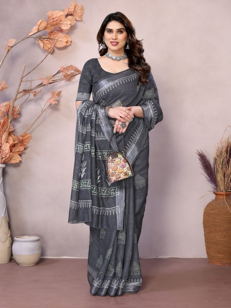     			NightBlue Pack of 1 Linen Printed Saree With Blouse Piece ( Multicolor1 )