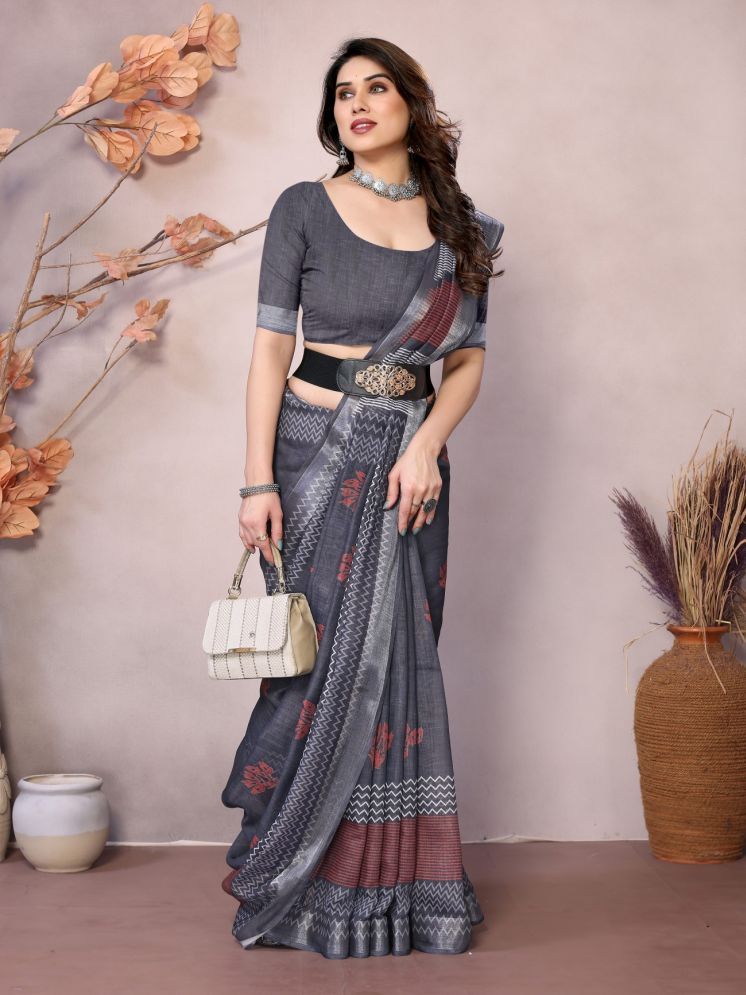     			NightBlue Pack of 1 Linen Self Design Saree With Blouse Piece ( Black )