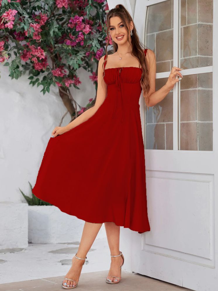     			Traquila Crepe Solid Knee Length Women's A-line Dress - Red ( Pack of 1 )