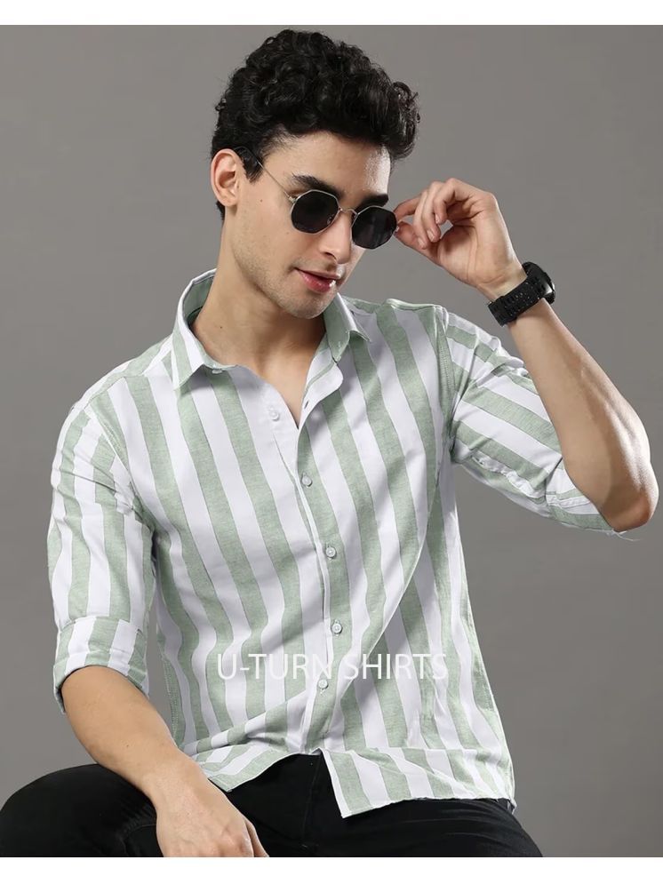     			U TURN Cotton Blend Slim Fit Striped Full Sleeves Men's Casual Shirt - Green ( Pack of 1 )