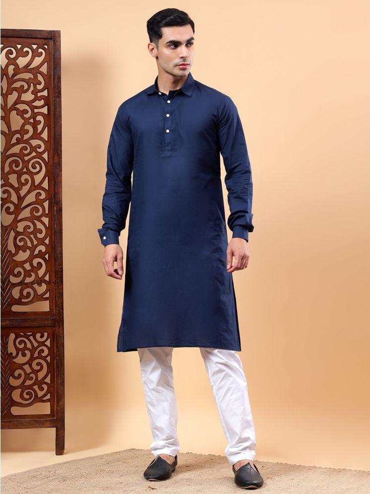     			Yugnik Blue Cotton Regular Fit Men's Kurta Pyjama Set ( Pack of 1 )