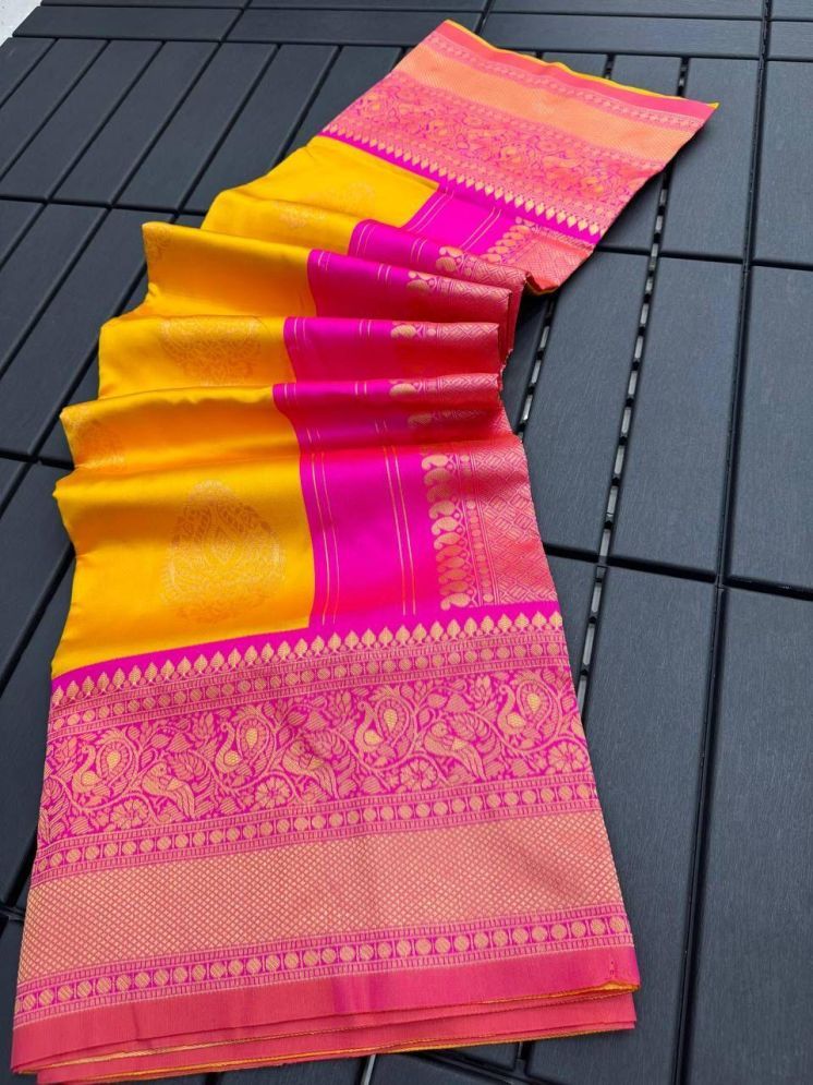     			A TO Z CART Pack of 1 Jacquard Embellished Saree With Blouse Piece ( Yellow )