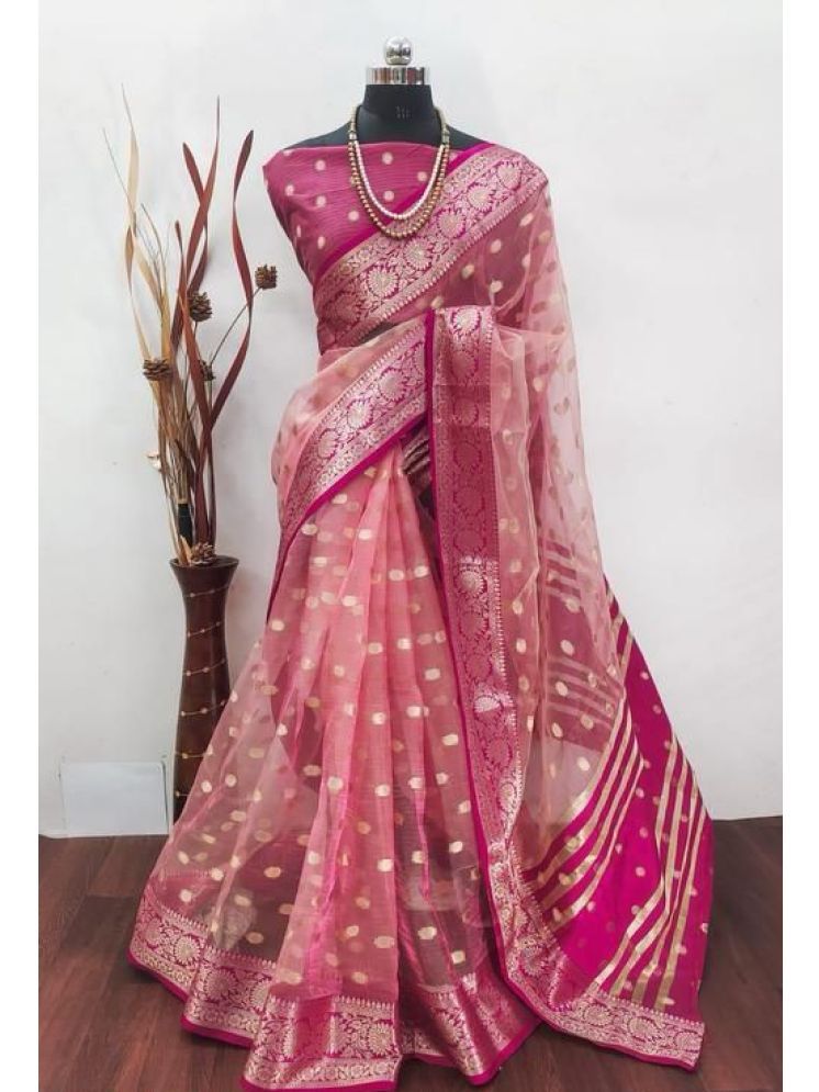     			A TO Z CART Pack of 1 Organza Embellished Saree With Blouse Piece ( Pink )