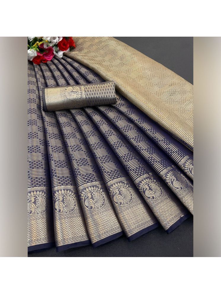     			A TO Z CART Pack of 1 Tissue Embellished Saree With Blouse Piece ( Navy Blue )